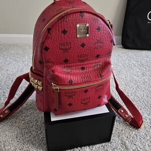 MCM Scarlet Red Backpack with Gold Accents